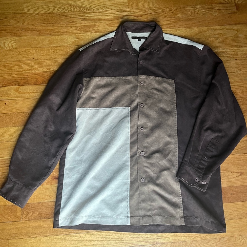 Lorenzino Patchwork Button Down Men’s Neutral Shi… - image 1